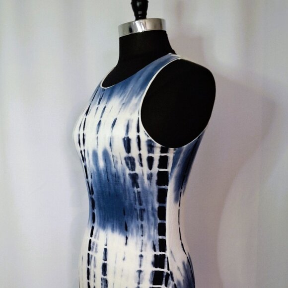Sonice Collection Women M Sleeveless Bodycon Blue White Tie-Dye Dress Stretchy - Picture 6 of 16
